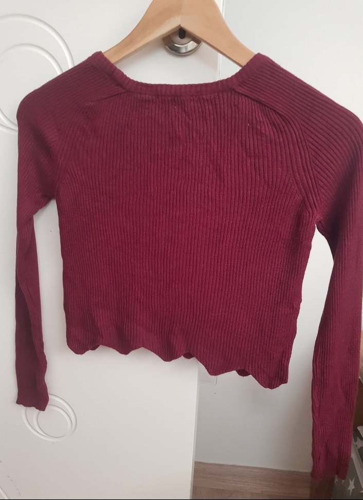 Bordo Uzun Kollu Kadın Triko Kazak - Görsel 2