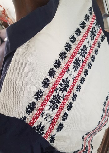 Düğmeli Lacivert Trikolu Gömlek - Görsel 4