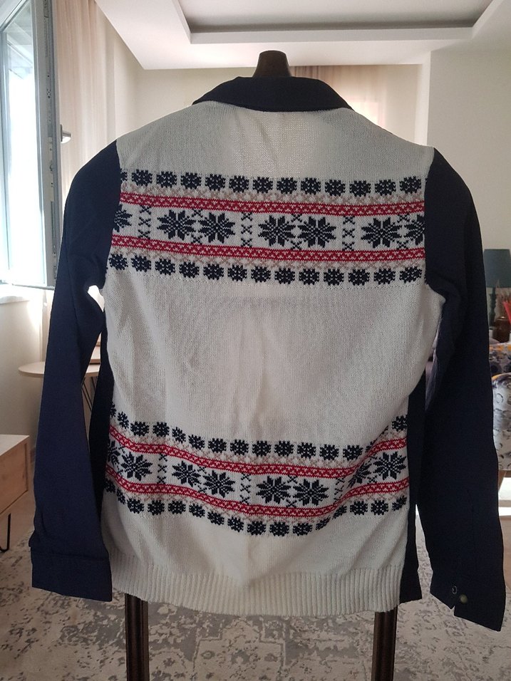 Düğmeli Lacivert Trikolu Gömlek - Görsel 2