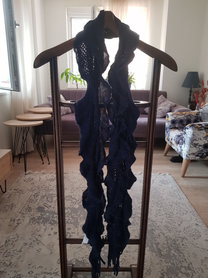 Lacivert Örgü Kadın Şal - Görsel 5