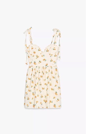 Zara Zara Turuncu desenli poplin elbise