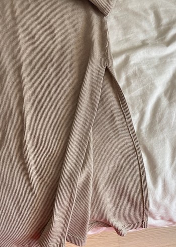 Bej Kısa Kollu Uzun Fitilli Elbise - Görsel 3