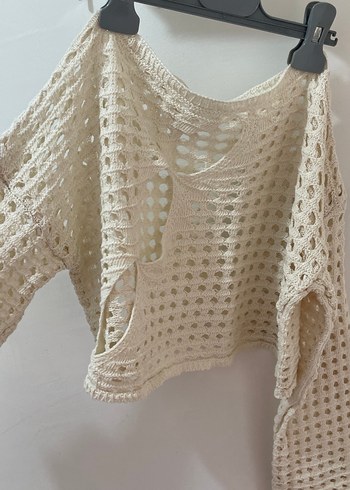 Bej Bohem Örgü Kadın Mini Kazak - Görsel 2