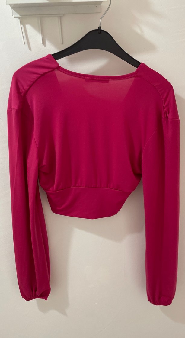 Uzun Kollu V Yaka Drapeli Mini Bluz - Görsel 3