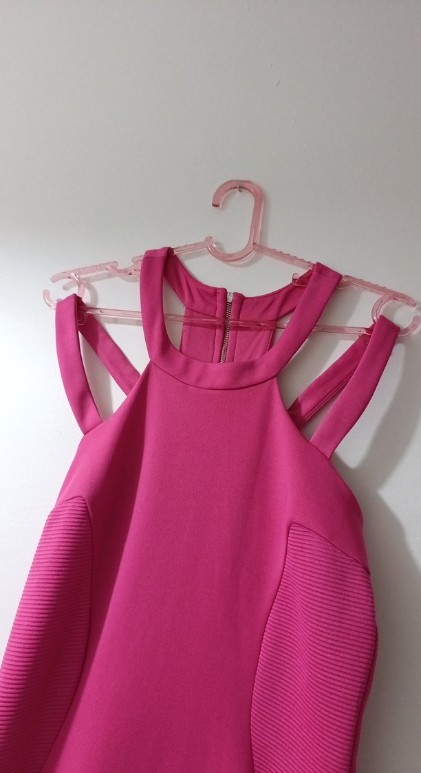 Pembe Yüksek Yakalı kısa Abiye Elbise - Görsel 2