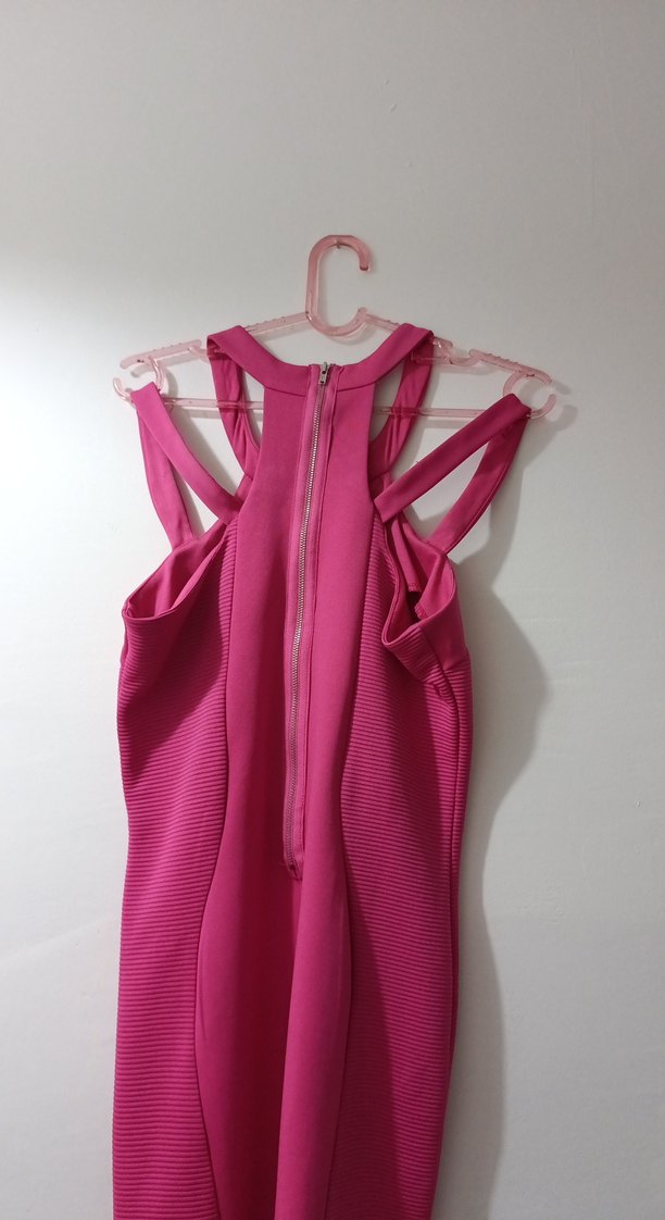 Pembe Yüksek Yakalı kısa Abiye Elbise - Görsel 3