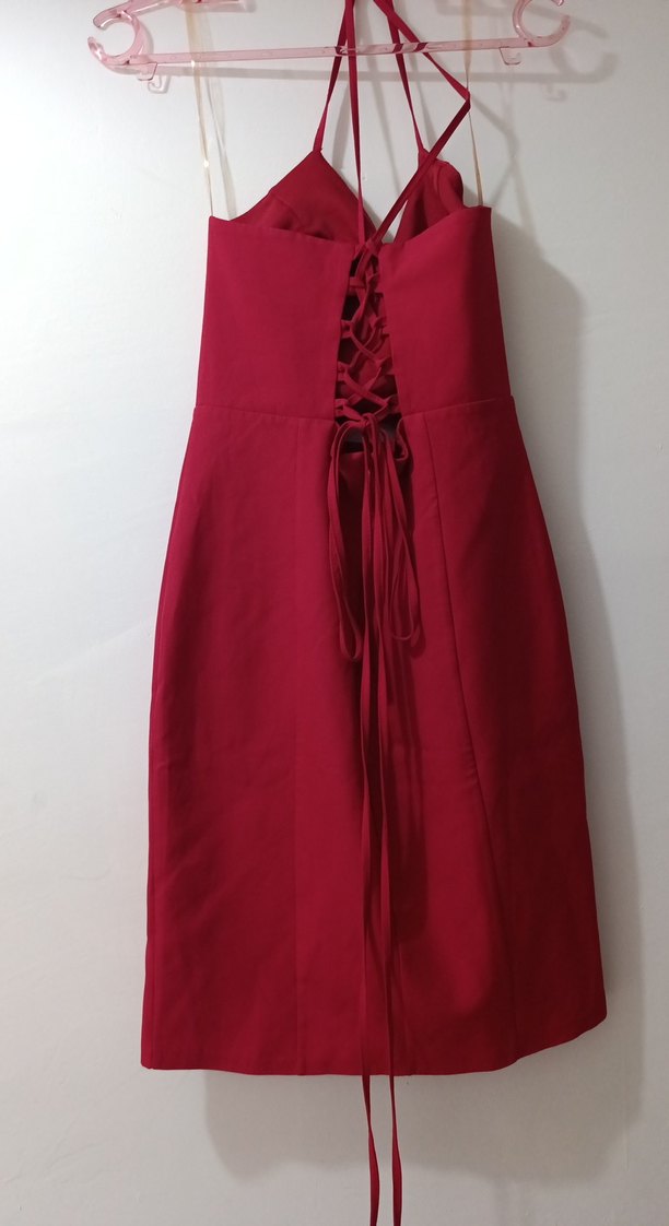 Bordo V Yaka Drapeli kısa Kadın Abiye - Görsel 3