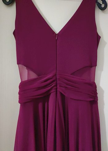 Bordo Drapeli V Yakalı Uzun Abiye Elbise - Görsel 8