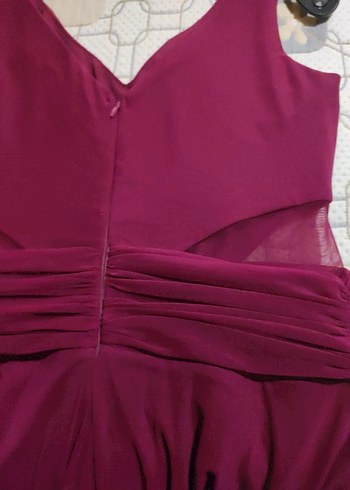 Bordo Drapeli V Yakalı Uzun Abiye Elbise - Görsel 3