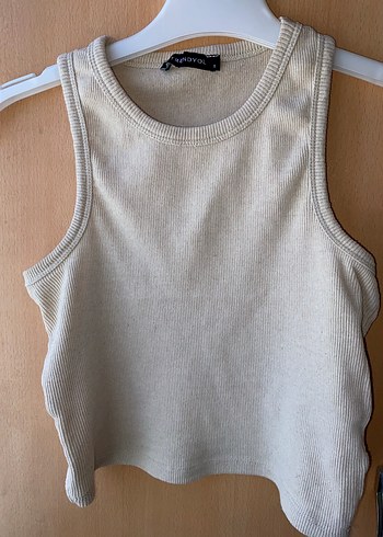 Bej Keten Kadın Halter Yaka Crop