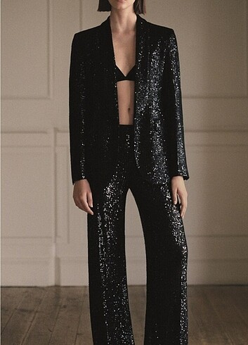 Payetli blazer mango takım