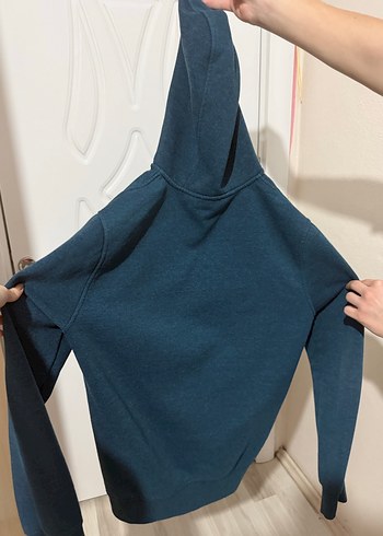 Kapüşonlu Mavi Midi Hamile Sweatshirt - Görsel 2