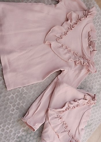 Pembe Bebek Kız Uzun Kollu Fırfırlı Takım