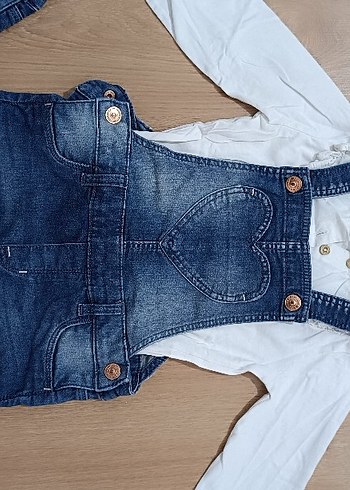 H&M Nakışlı Düğmeli Kız Kot Şort Tulum