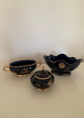 Altın desenli koyu renkli klasik servis seti - Görsel 2