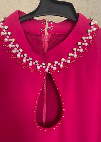 Pembe Kolsuz Fırfırlı Uzun Abiye Elbise - Görsel 2