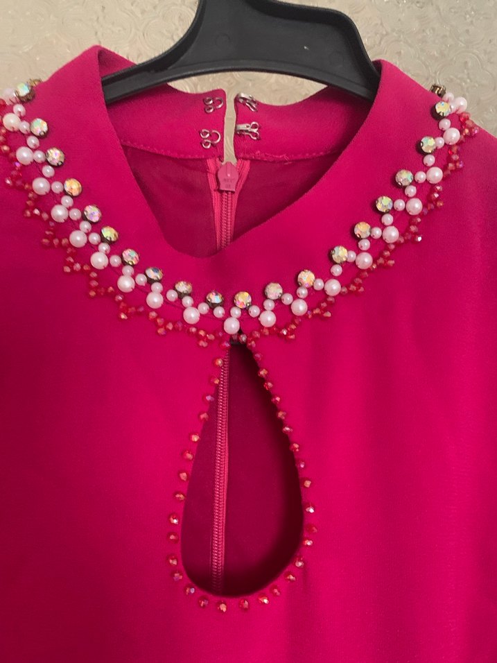 Pembe Kolsuz Fırfırlı Uzun Abiye Elbise - Görsel 2