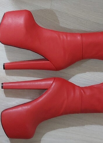 36 Beden kırmızı Renk Deri çizme platform topuklu 17cm