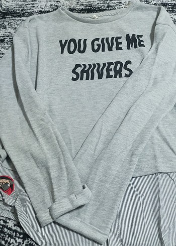 Gri Kadın Sweatshirt Uzun Kollu Rahat Kesim - Görsel 2