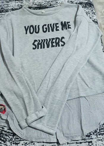 Gri Kadın Sweatshirt Uzun Kollu Rahat Kesim - Görsel 3