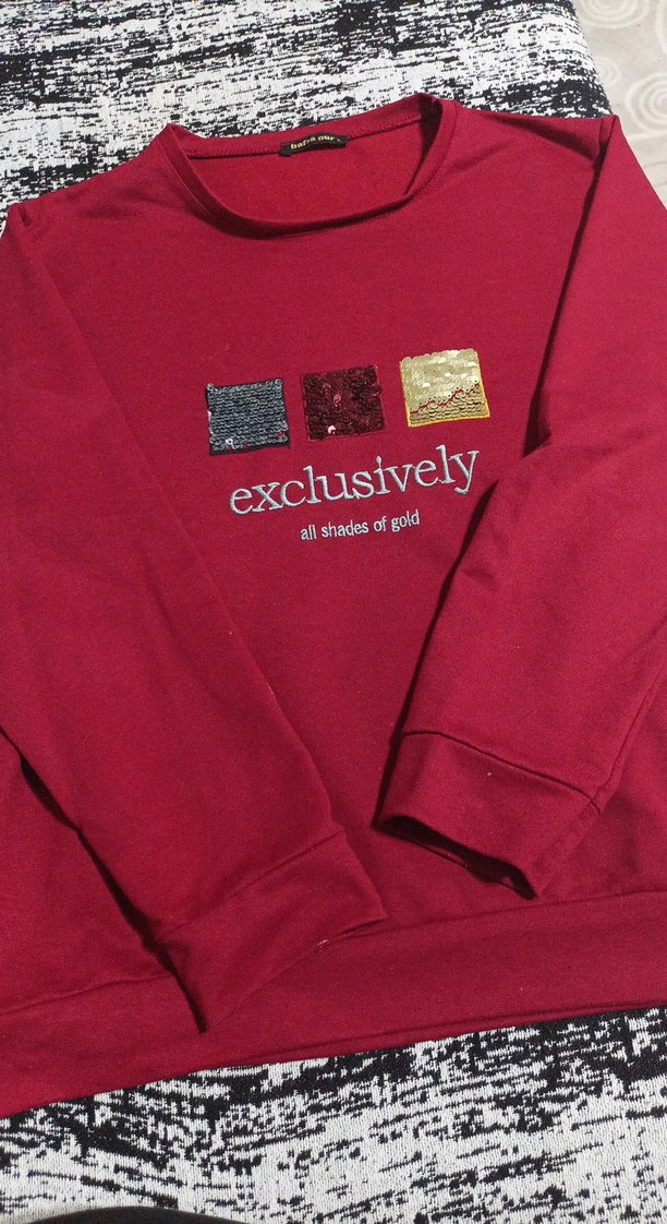 Payet Detaylı Bordo Kadın Sweatshirt - Görsel 2