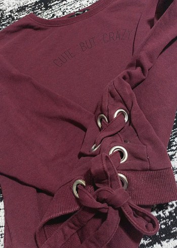 Bordo Kadın Süet Düğmeli Sweatshirt - Görsel 3