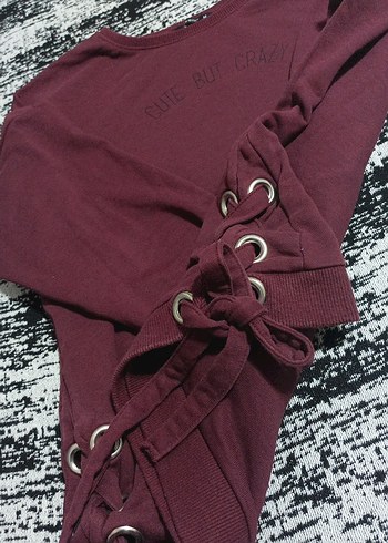 Bordo Kadın Süet Düğmeli Sweatshirt - Görsel 2