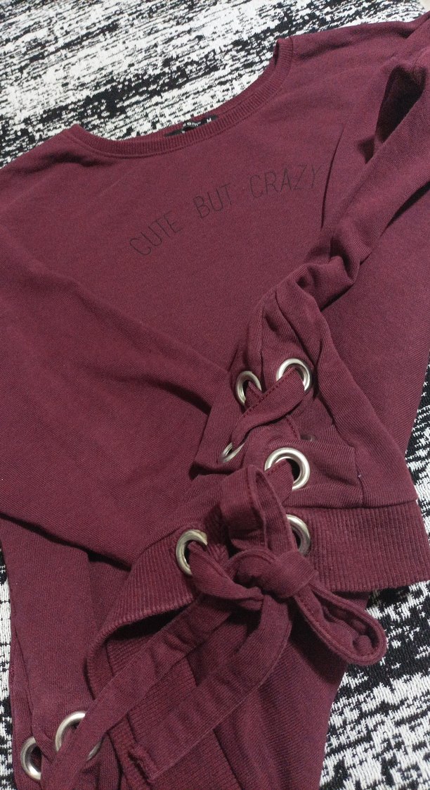 Bordo Kadın Süet Düğmeli Sweatshirt - Görsel 3