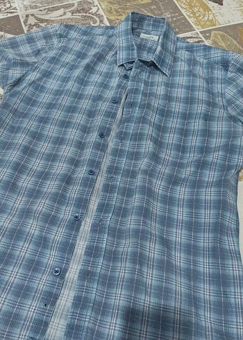 Mavi Pamuklu Erkek Kısa Kollu Gömlek - Görsel 4