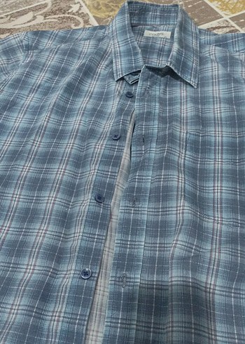 Mavi Pamuklu Erkek Kısa Kollu Gömlek - Görsel 3