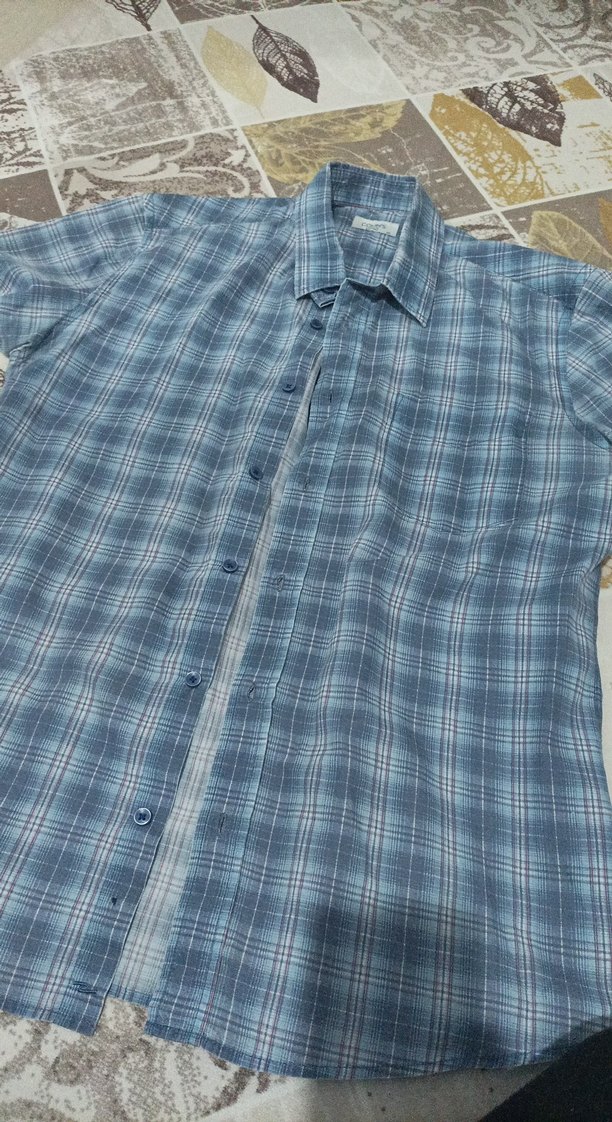 Mavi Pamuklu Erkek Kısa Kollu Gömlek - Görsel 4