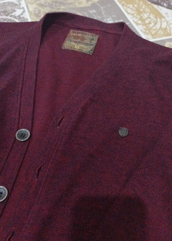 Bordo Düğmeli Yün Erkek Hırka - Görsel 2