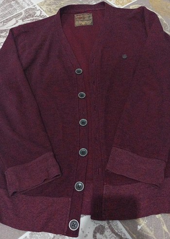 Bordo Düğmeli Yün Erkek Hırka - Görsel 3