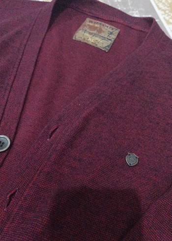 Bordo Düğmeli Yün Erkek Hırka - Görsel 6