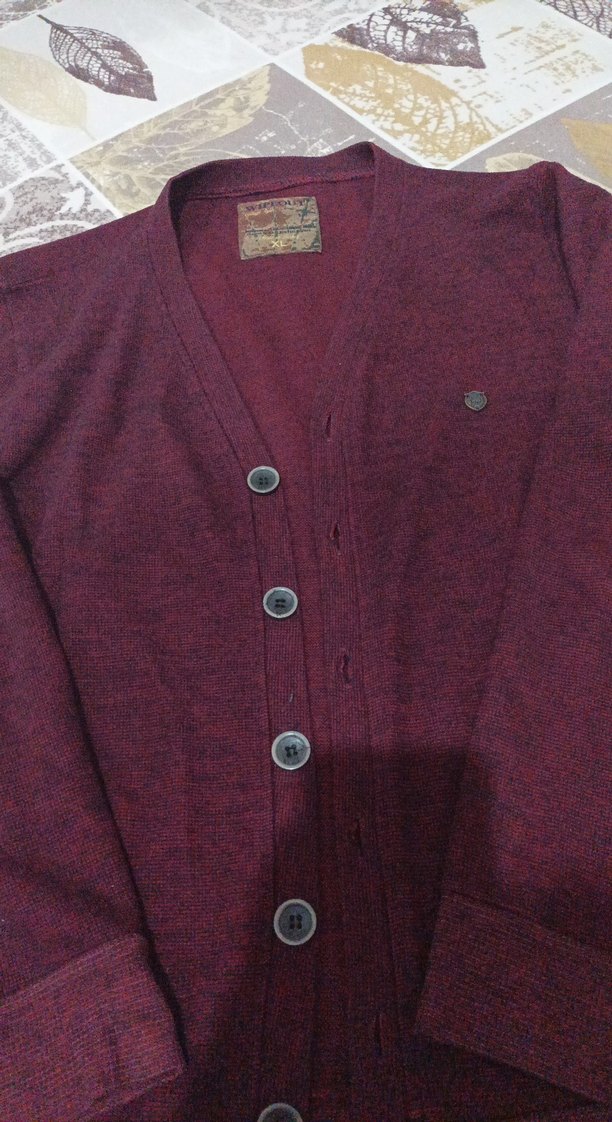 Bordo Düğmeli Yün Erkek Hırka - Görsel 4