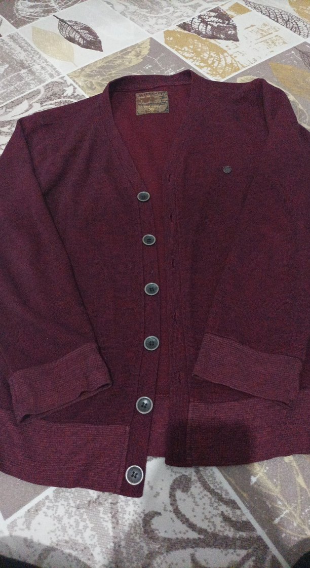 Bordo Düğmeli Yün Erkek Hırka - Görsel 3