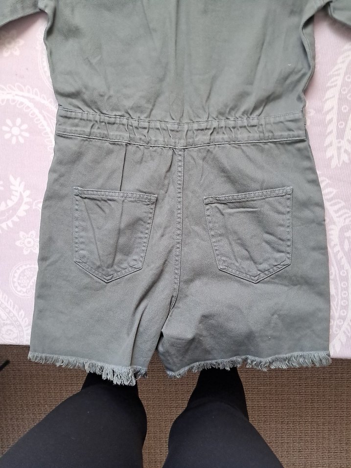 yeşil gabardin Kadın Kısa Tulum - Görsel 5