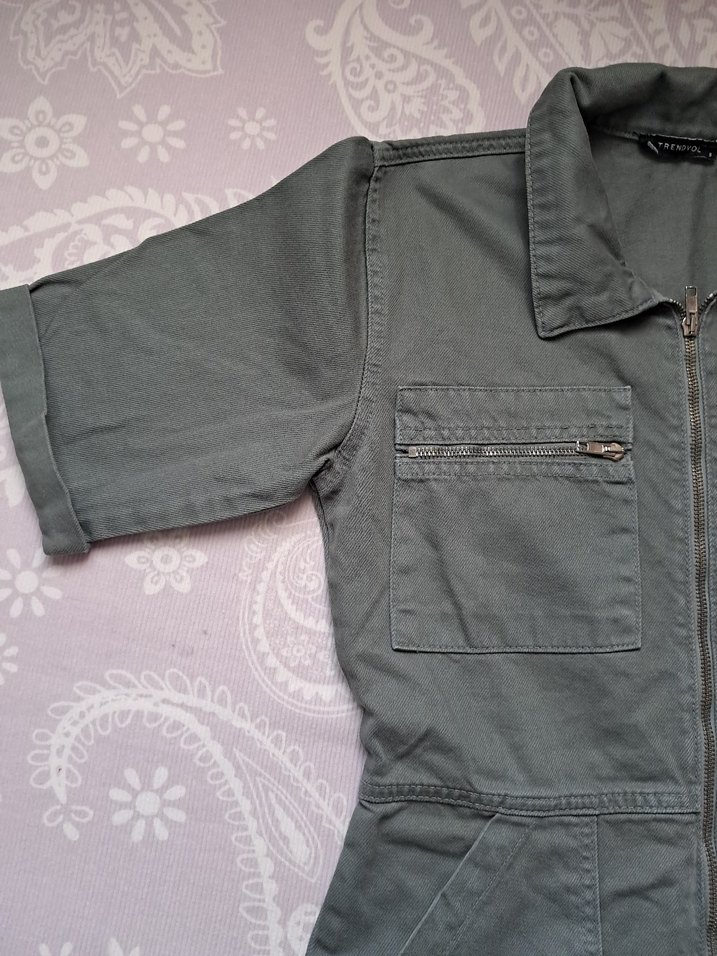 yeşil gabardin Kadın Kısa Tulum - Görsel 3