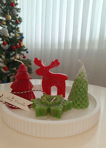 Beyaz ve Yeşil Yılbaşı Temalı Mum Seti - Görsel 5