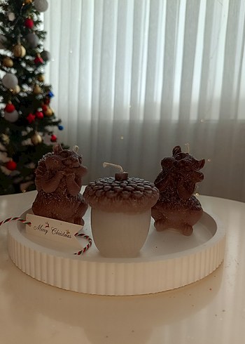 Kahverengi Kış Temalı Mum Seti - Görsel 2