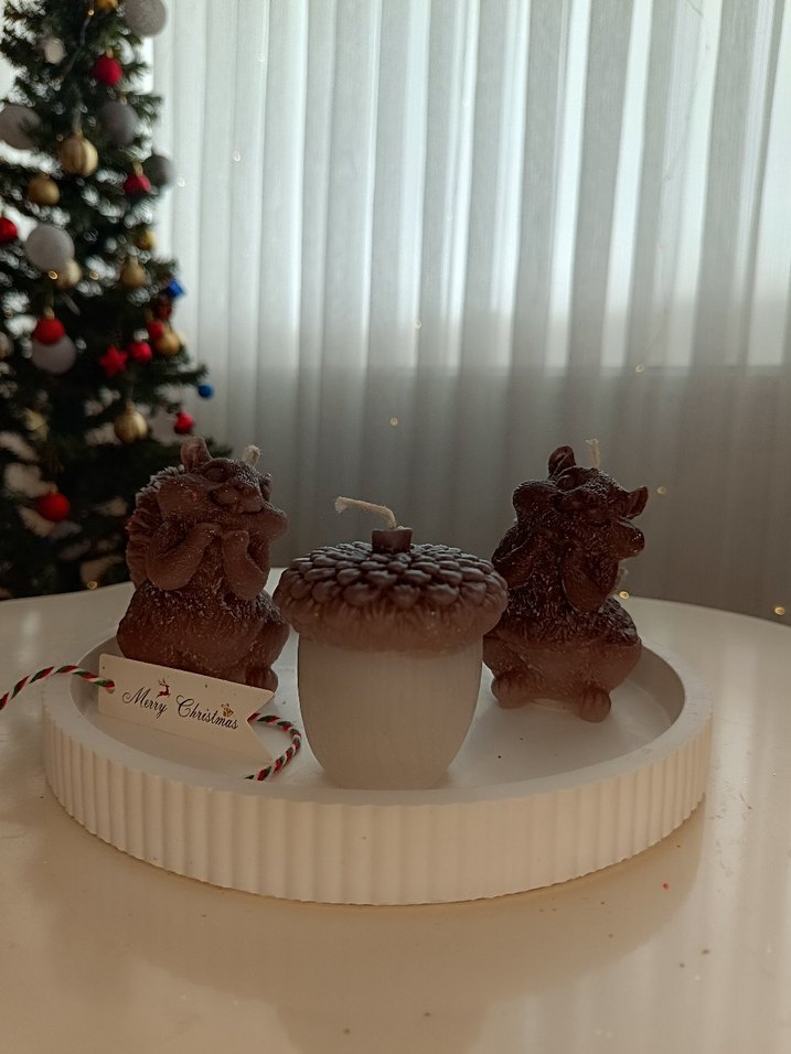 Kahverengi Kış Temalı Mum Seti - Görsel 2