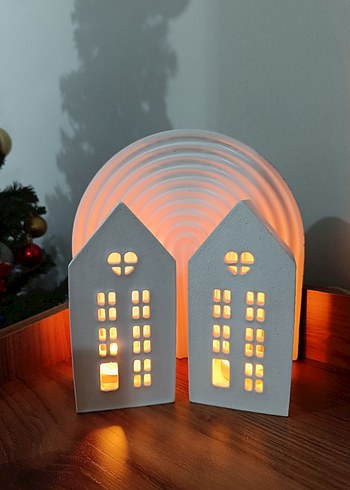 Beyaz Ev Şeklinde Mumluk Seti - Görsel 2