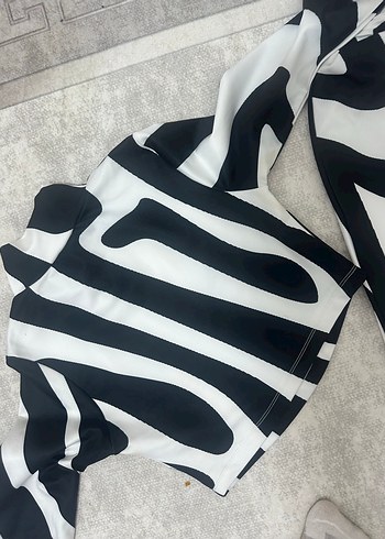 Diğer Zebra Desenli Uzun Kollu Kadın Tulum