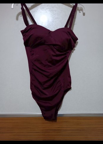 Bordo Drapeli İnce Askılı Kadın Mayo - Görsel 3