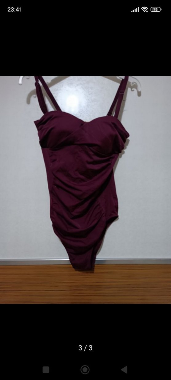 Bordo Drapeli İnce Askılı Kadın Mayo - Görsel 3