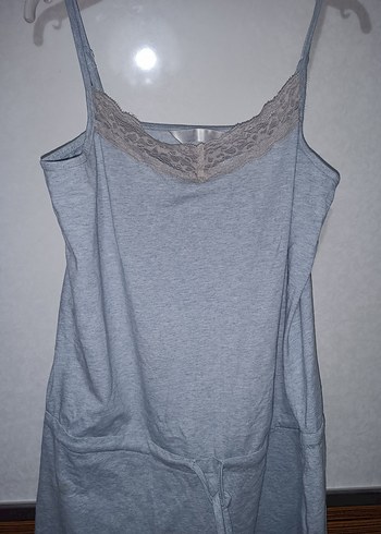 xl Beden Gri Dantelli Kolsuz Mini Kumaş Tulum