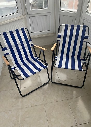 Mavi beyaz çizgili kamp sandalyesi - Görsel 2