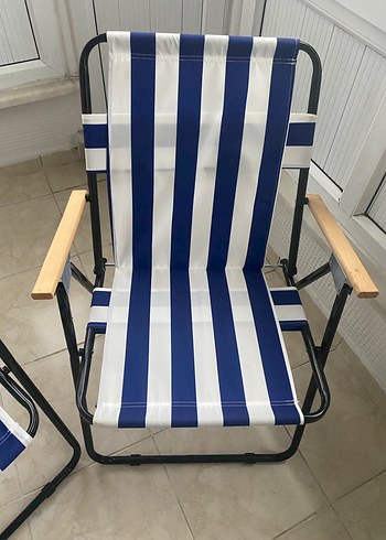 Mavi beyaz çizgili kamp sandalyesi - Görsel 3