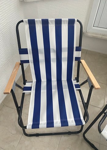 Mavi beyaz çizgili kamp sandalyesi - Görsel 4