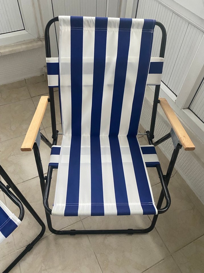 Mavi beyaz çizgili kamp sandalyesi - Görsel 3
